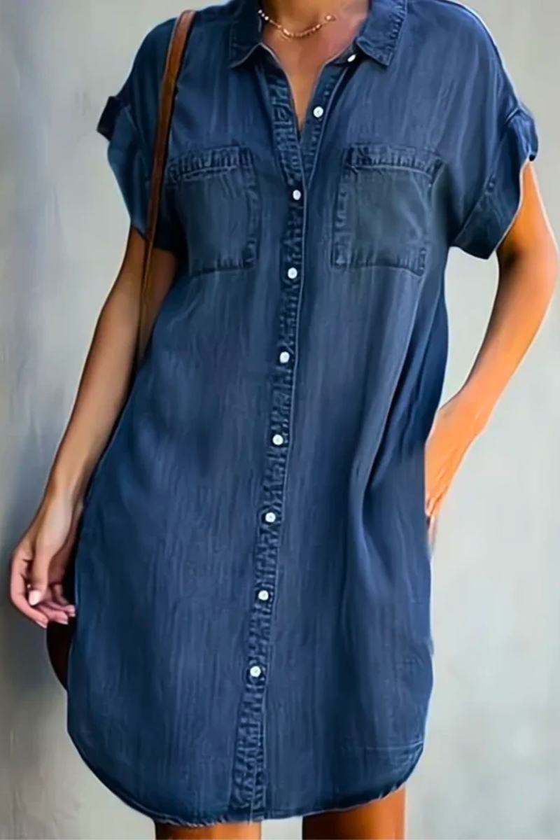 Women's short sleeve casual dress with a relaxed fit. Comfortable & simple, perfect for everyday summer style.