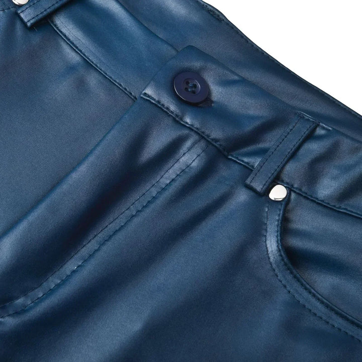 Blue women's sleek slim-fit pants, sculpting high-waist trousers for modern fashion.