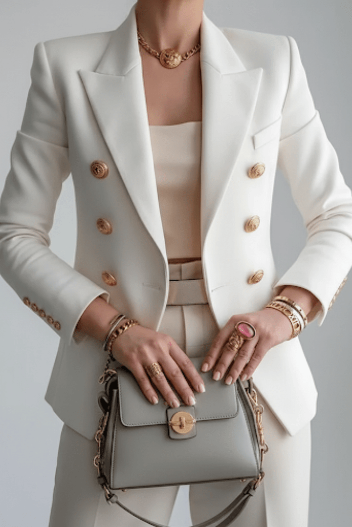 Women's sleek tailored blazer for business attire. Sophisticated office wear, perfect as a versatile layering piece.