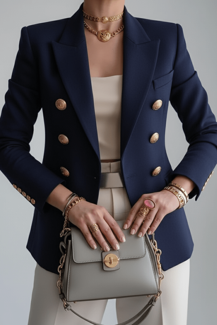 Sophisticated women's tailored blazer. Sleek design for smart casual or workwear, a fashionable and versatile jacket.