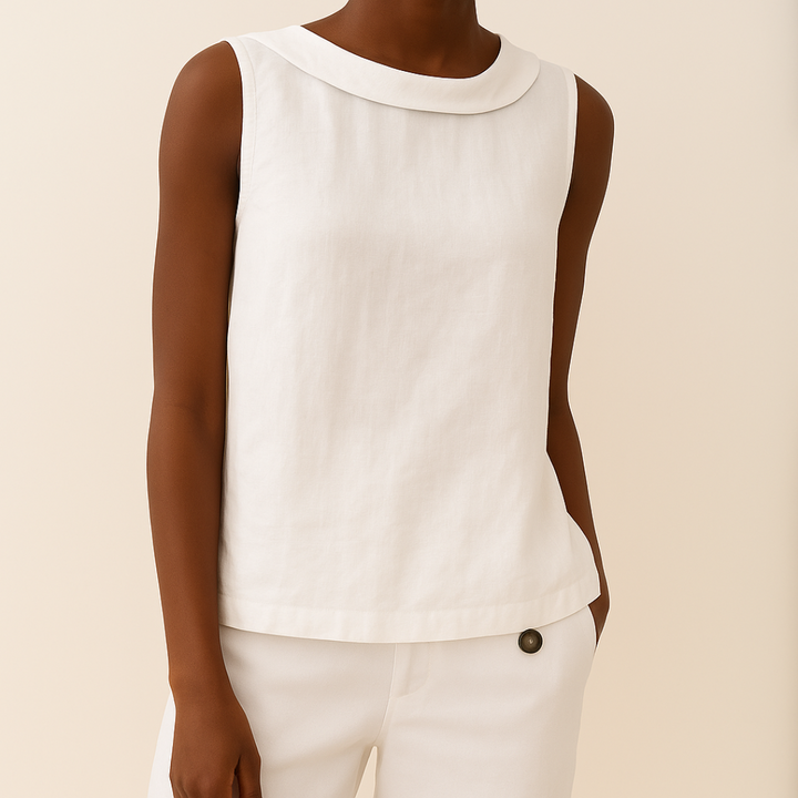 Elegant round neck sleeveless blouse for women. A chic, versatile top perfect for various casual occasions.