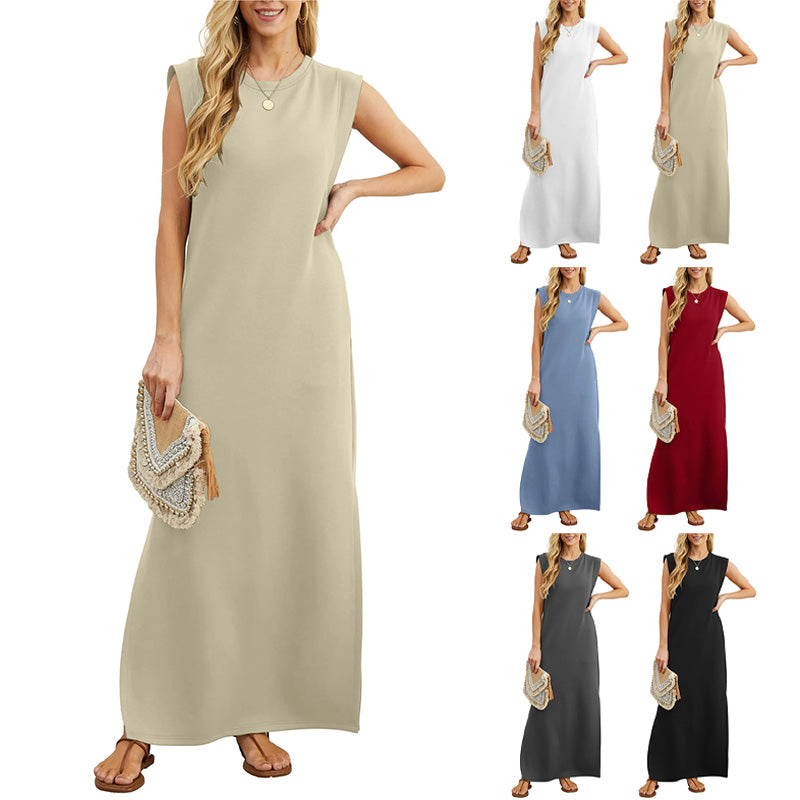 Stylish women's sleeveless casual maxi dress. Embrace comfort and versatility with this elegant long summer dress.