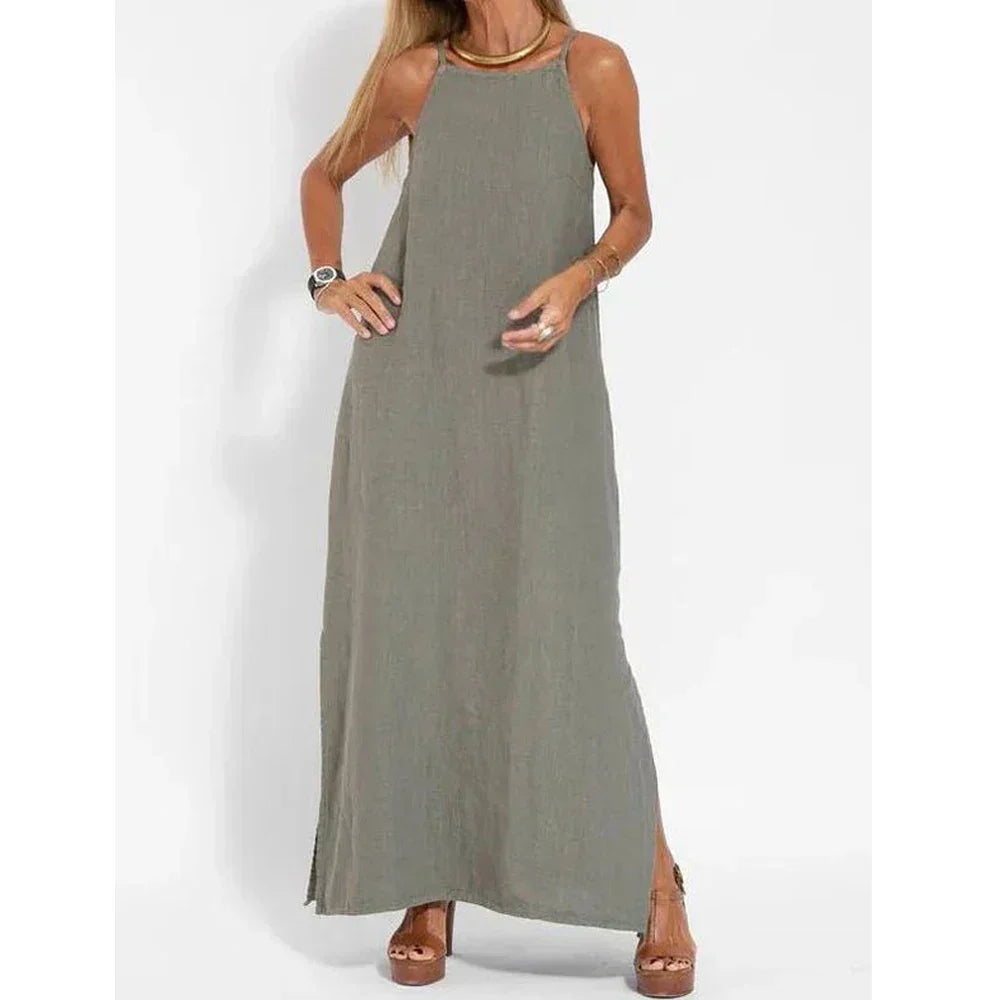 Women's sleeveless casual maxi dress in a relaxed fit, perfect for summer everyday wear & vacation.