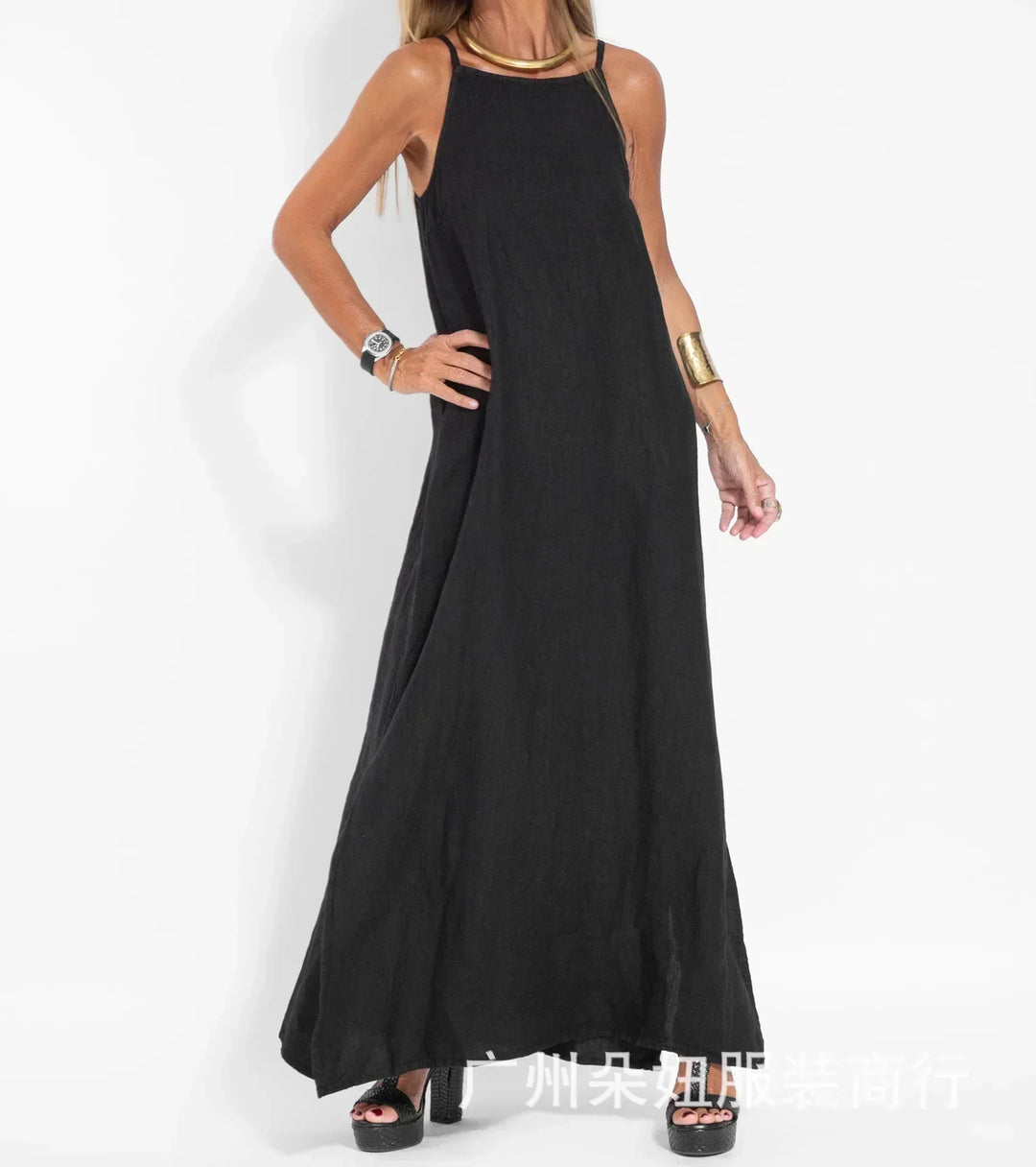 Flowy women's sleeveless maxi dress, a comfortable and chic option for casual summer fashion & elegant style.