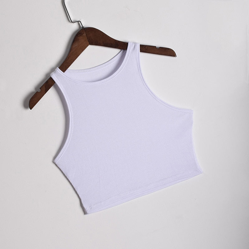 Women's lightweight sleeveless crop top for summer. A comfortable, fitted shirt for casual daily wear.