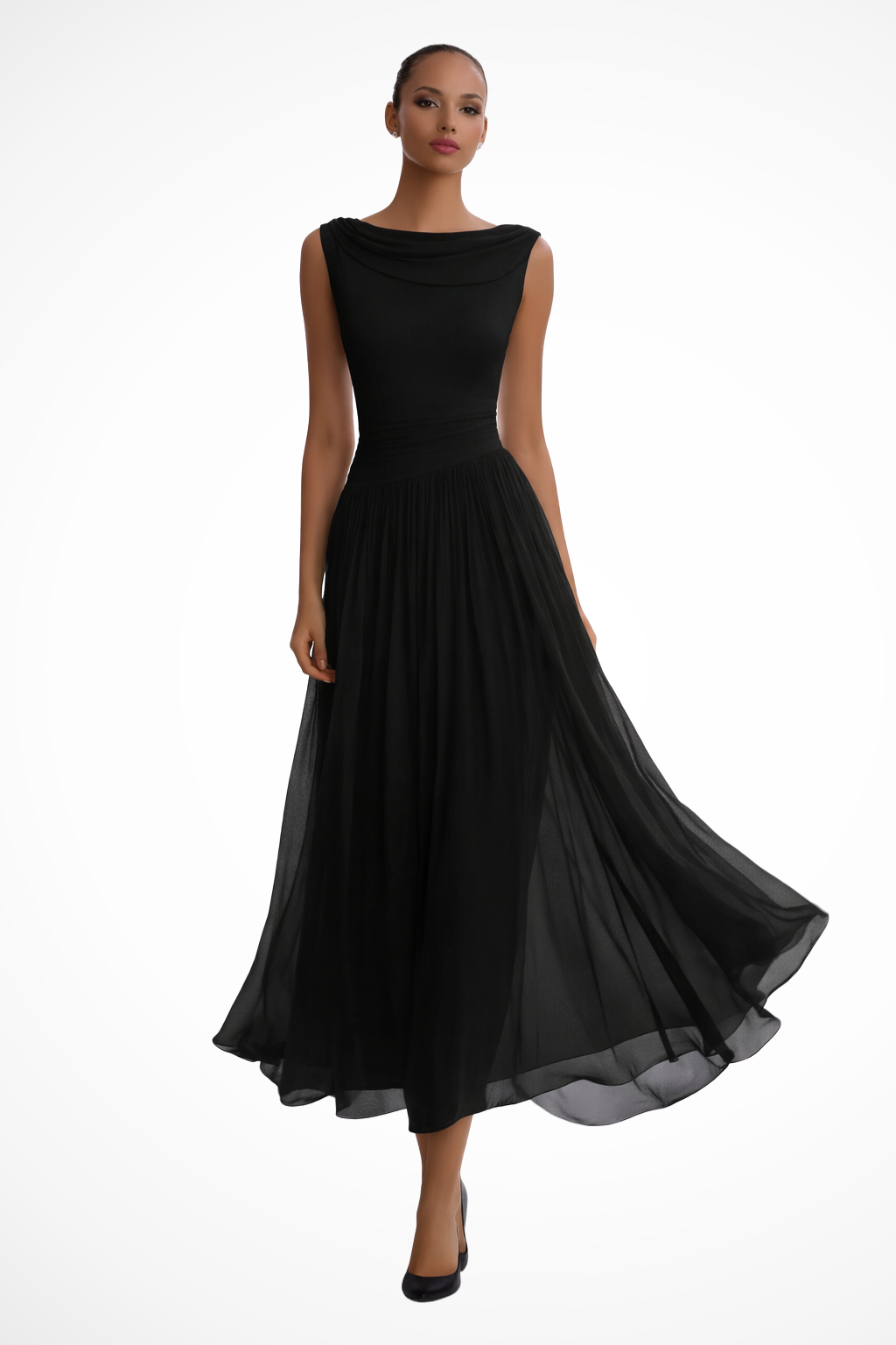 Sleeveless A-line midi dress for women. Chic, elegant, and perfect for special occasions, summer parties & formal events.