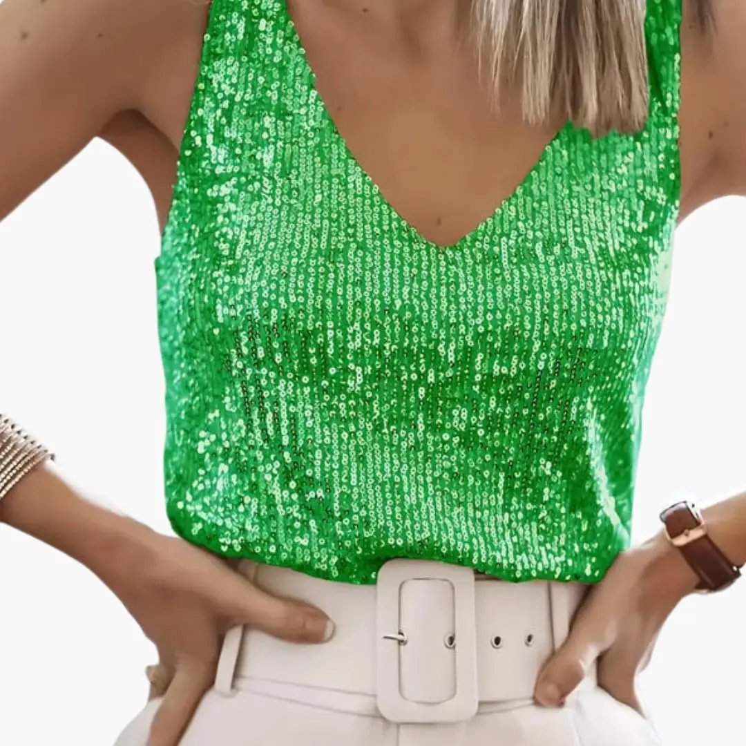 Dazzling women's sleeveless sequin top, round neck. Elevate your party wear or summer style.