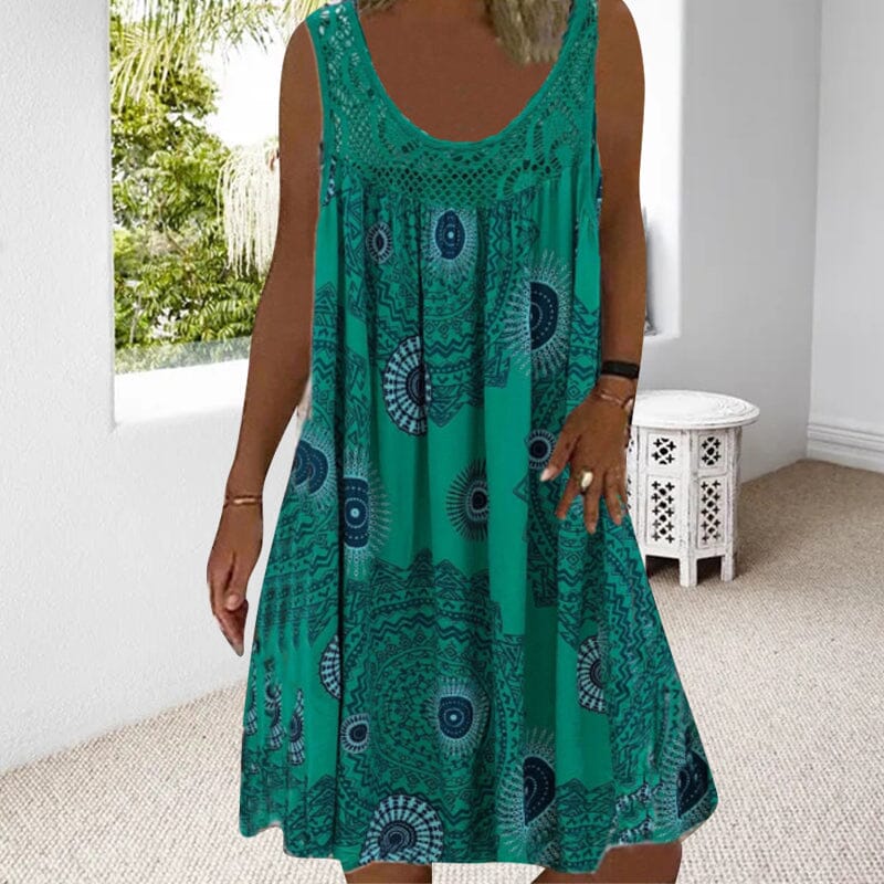 Elegant women's sleeveless summer dress with a flowy design, perfect for beach or casual outings.