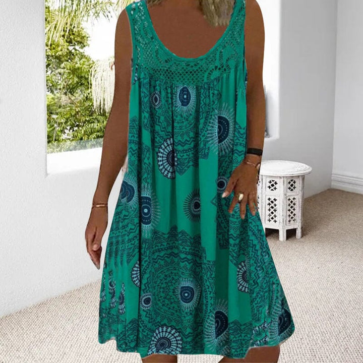 Elegant women's sleeveless summer dress with a flowy design, perfect for beach or casual outings.