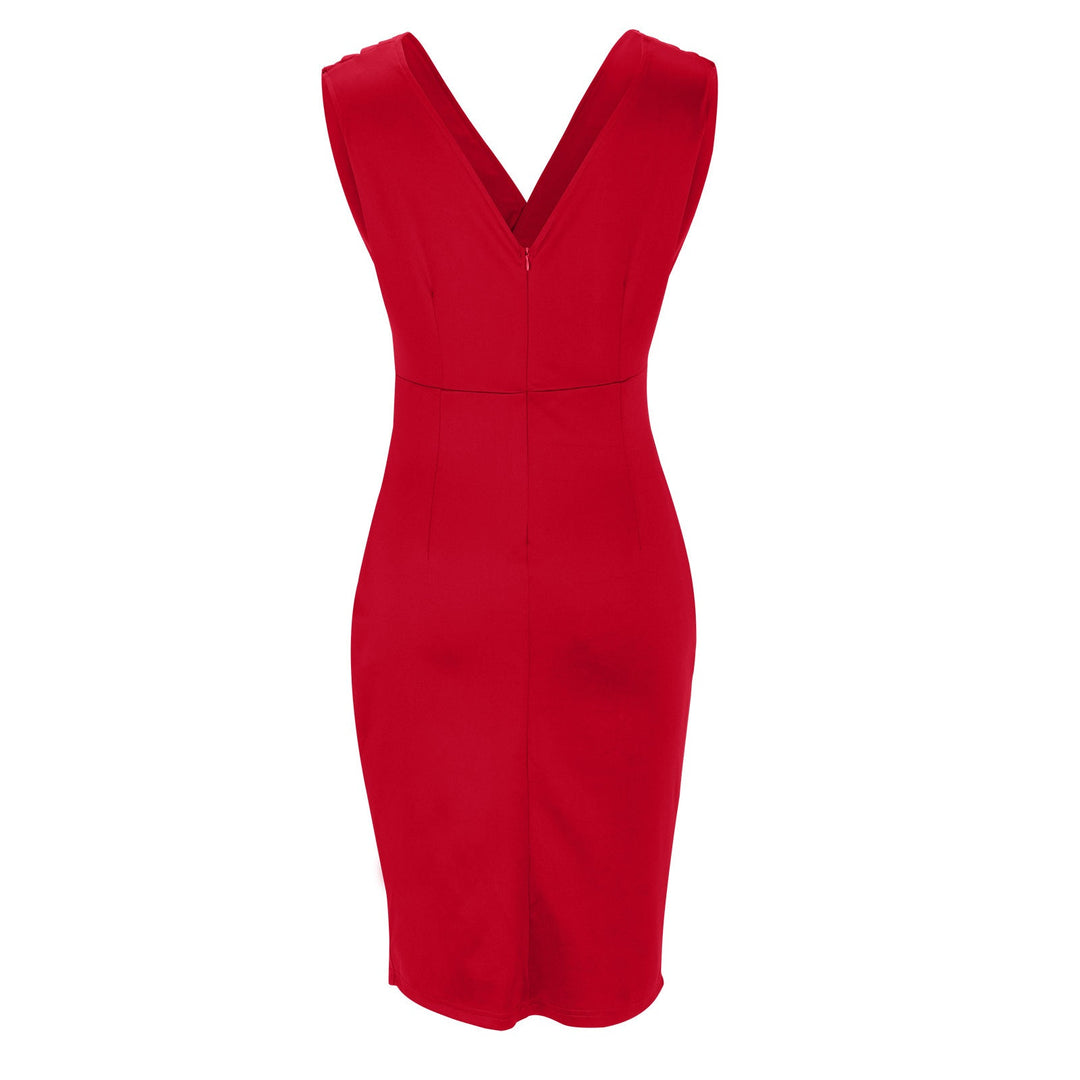 Women's elegant sleeveless V-neck bodycon midi dress, perfect for party and special events.