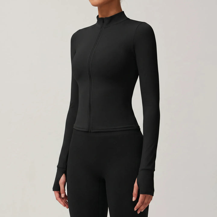 Stylish slim-fit women's sports jacket, great for athletic and casual wear.