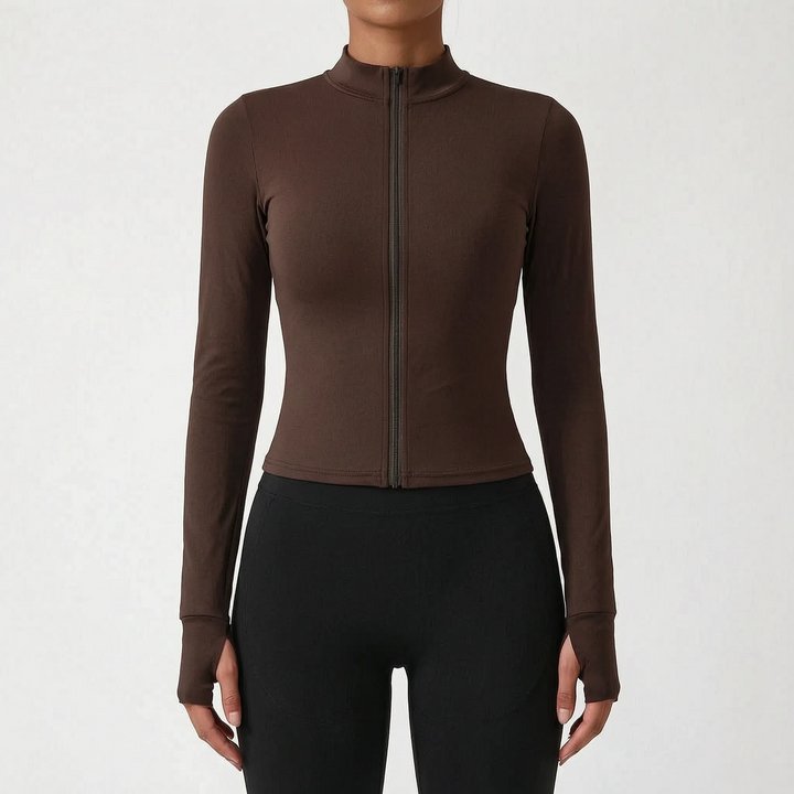 Performance women's activewear jacket, designed for intense workouts & sports.