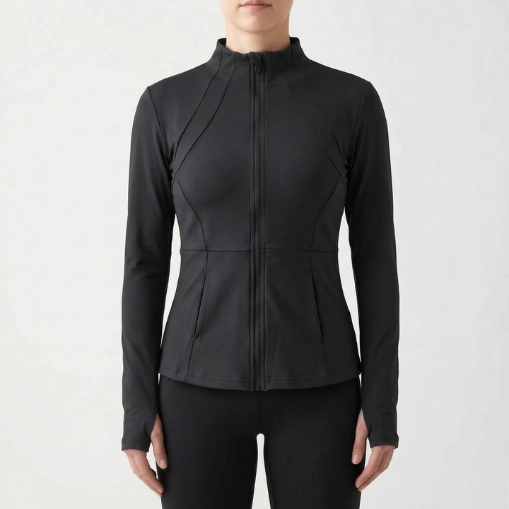 Modern slim-fit women's athletic jacket. Ideal sports jacket for active lifestyles & various workout routines.