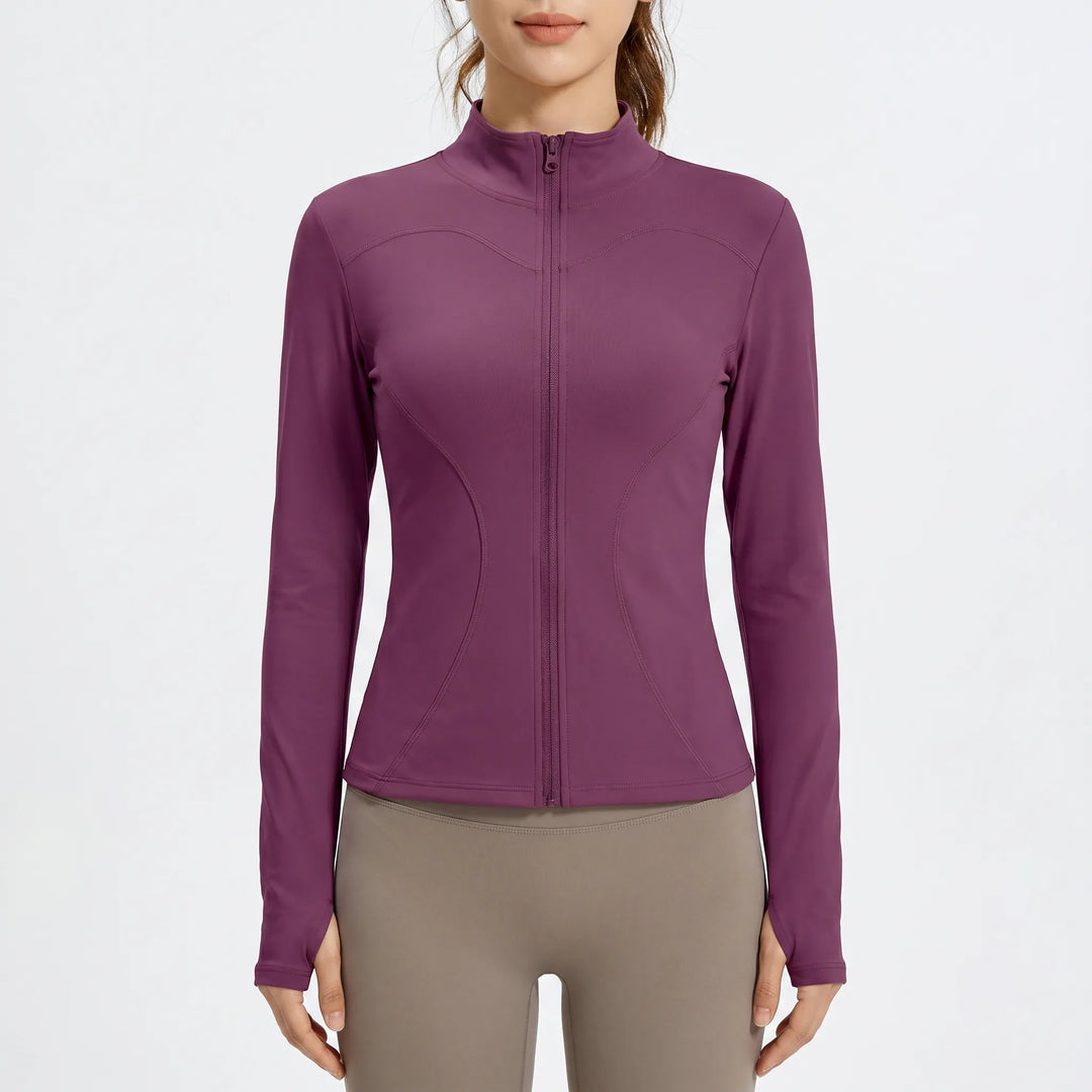 Comfortable women's activewear jacket, slim-fit long sleeve, perfect for gym, running, yoga.