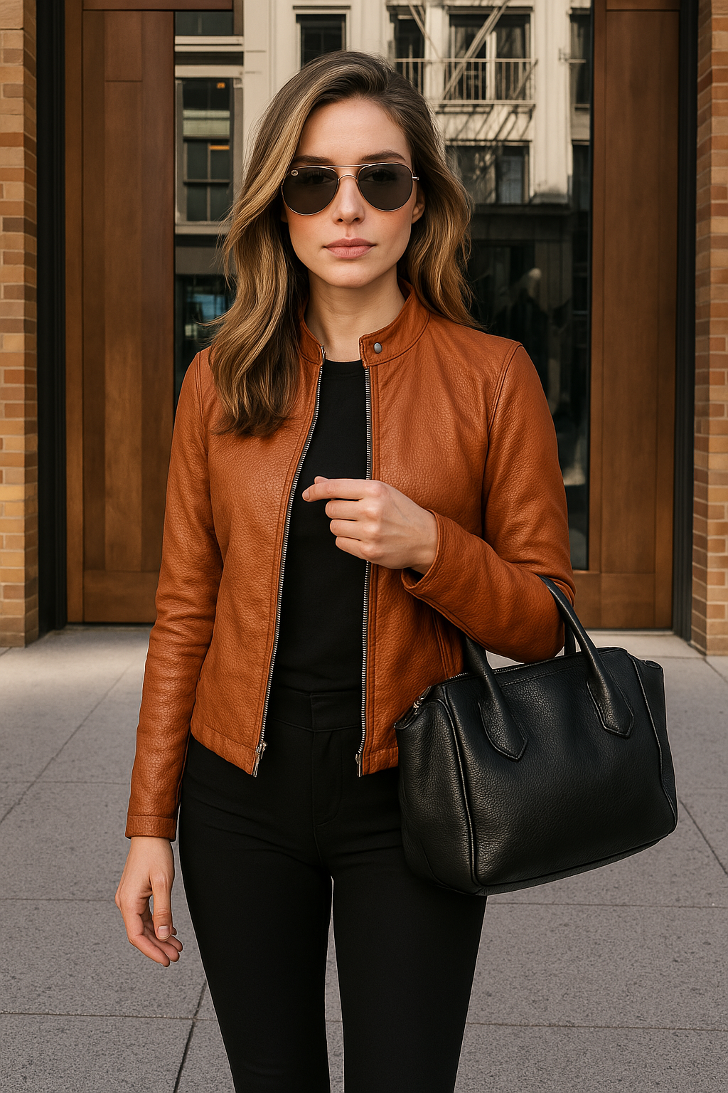 Smart casual women's jacket with a sleek mandarin collar & convenient zip closure.