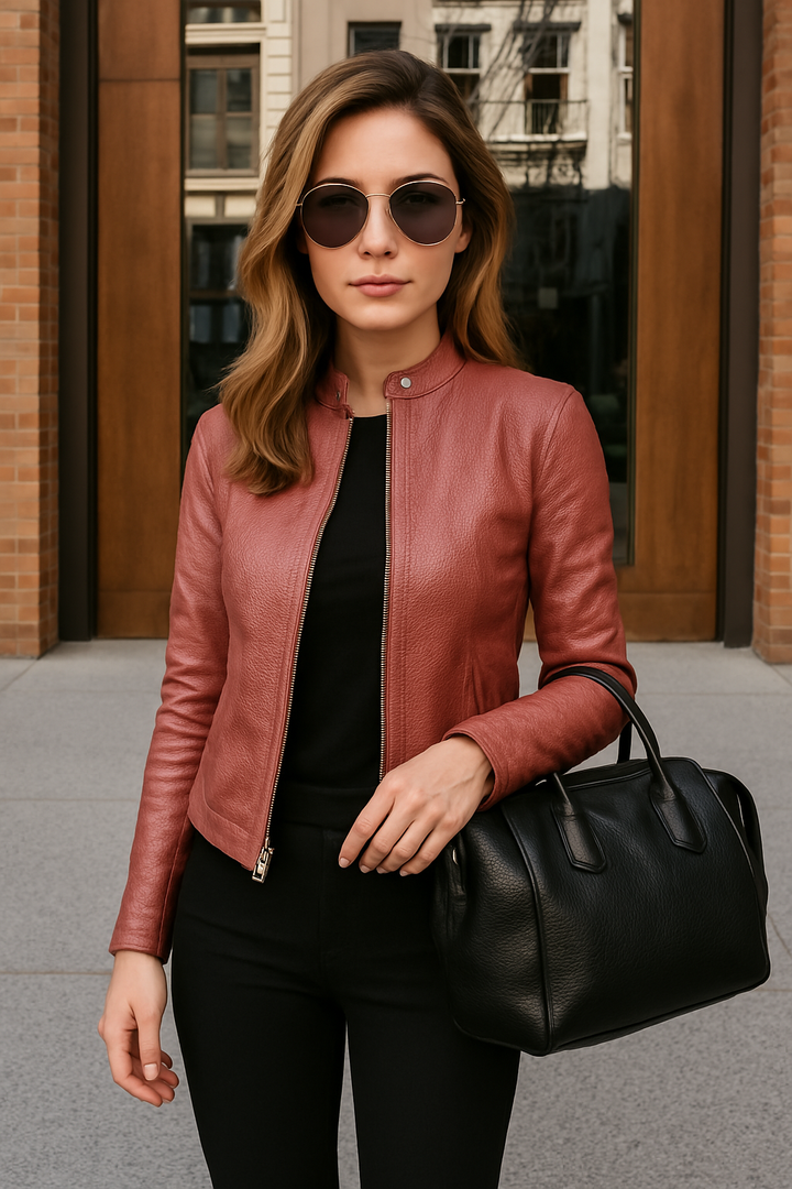 Women's versatile fashion jacket, mandarin collar, slim fit for a flattering look.