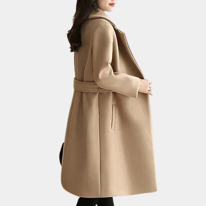 Chic women's tailored long coat, perfect for autumn and winter, ideal for business or casual elegant fashion.