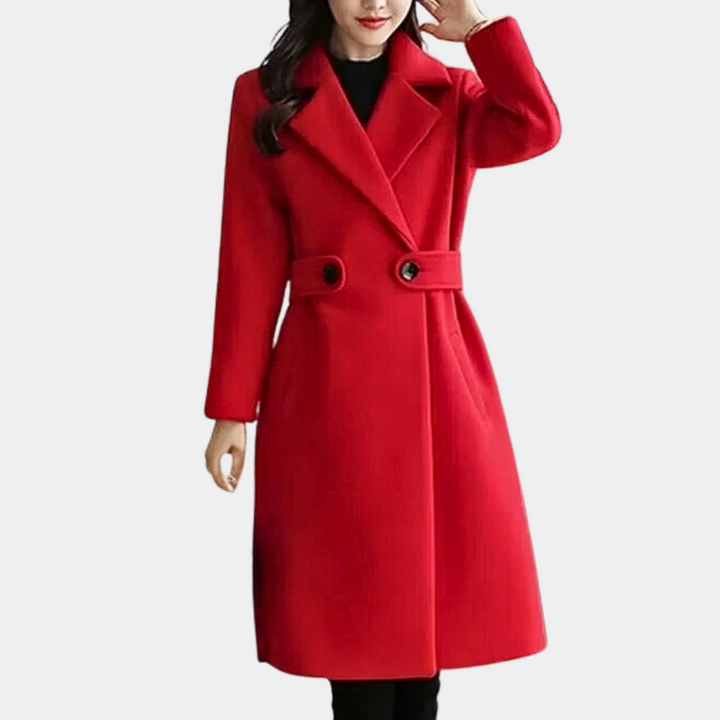 Women's elegant slim fit belted long coat, a chic and versatile autumn/winter outerwear for any occasion.