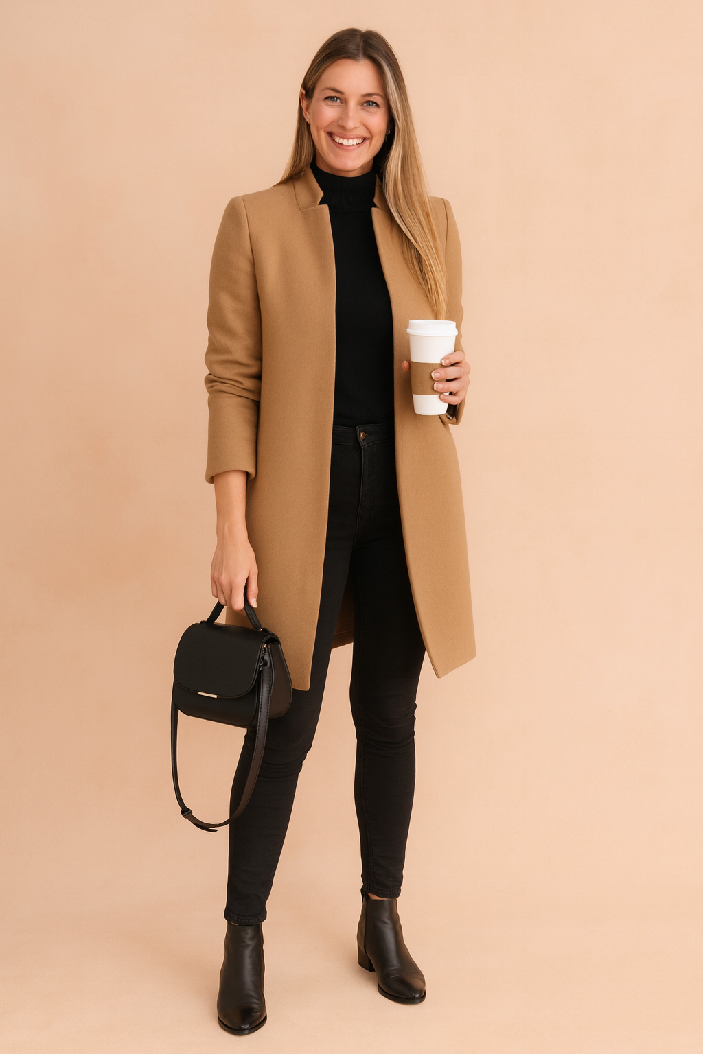 Women's slim fit tailored coat in a structured design, perfect for work & elegant casual outerwear.