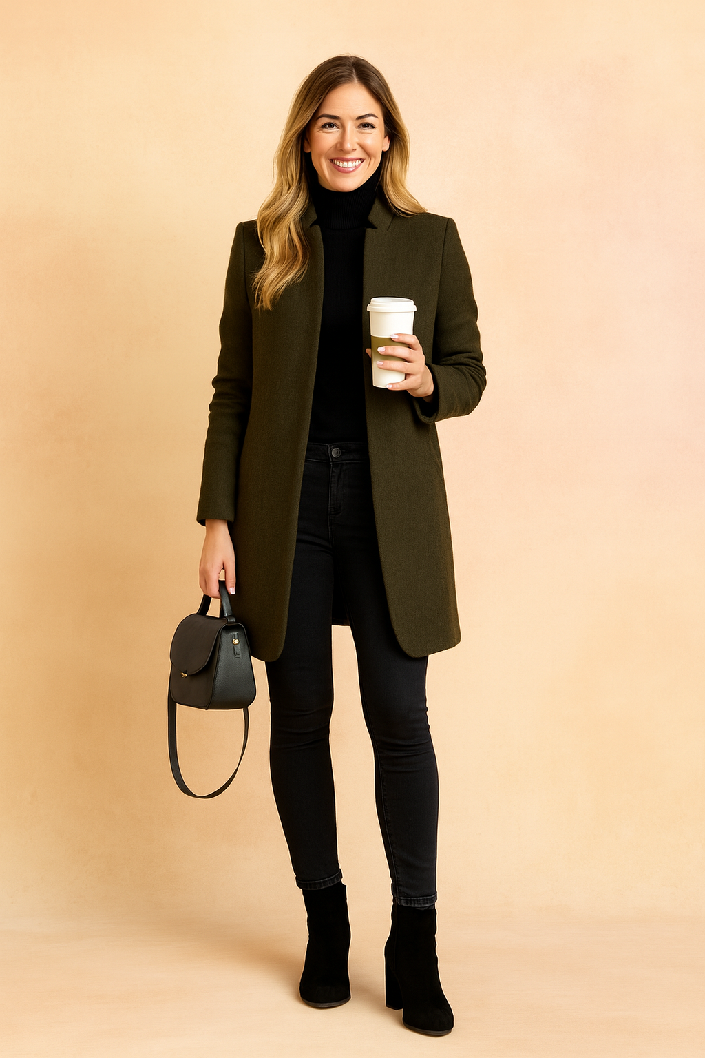 Professional women's long-sleeve tailored coat, offering a sophisticated structured look for work and casual wear.