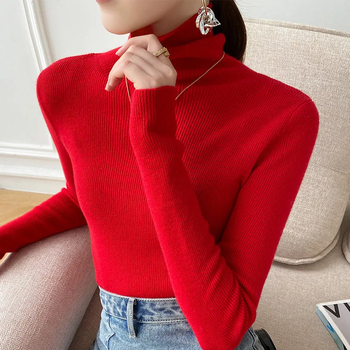 Essential women's slim fit turtleneck sweater for fall fashion & winter style; soft, cozy, and perfect for layering.
