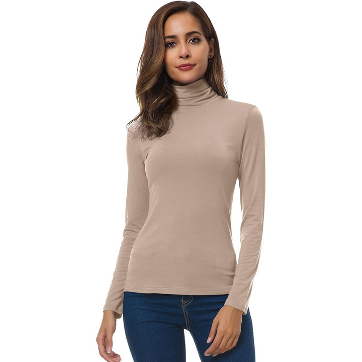 Everyday women's slim fit turtleneck top, an essential versatile basic.
