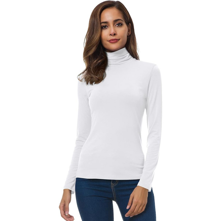 Basic women's slim fit turtleneck top, a versatile long sleeve for comfortable layering.