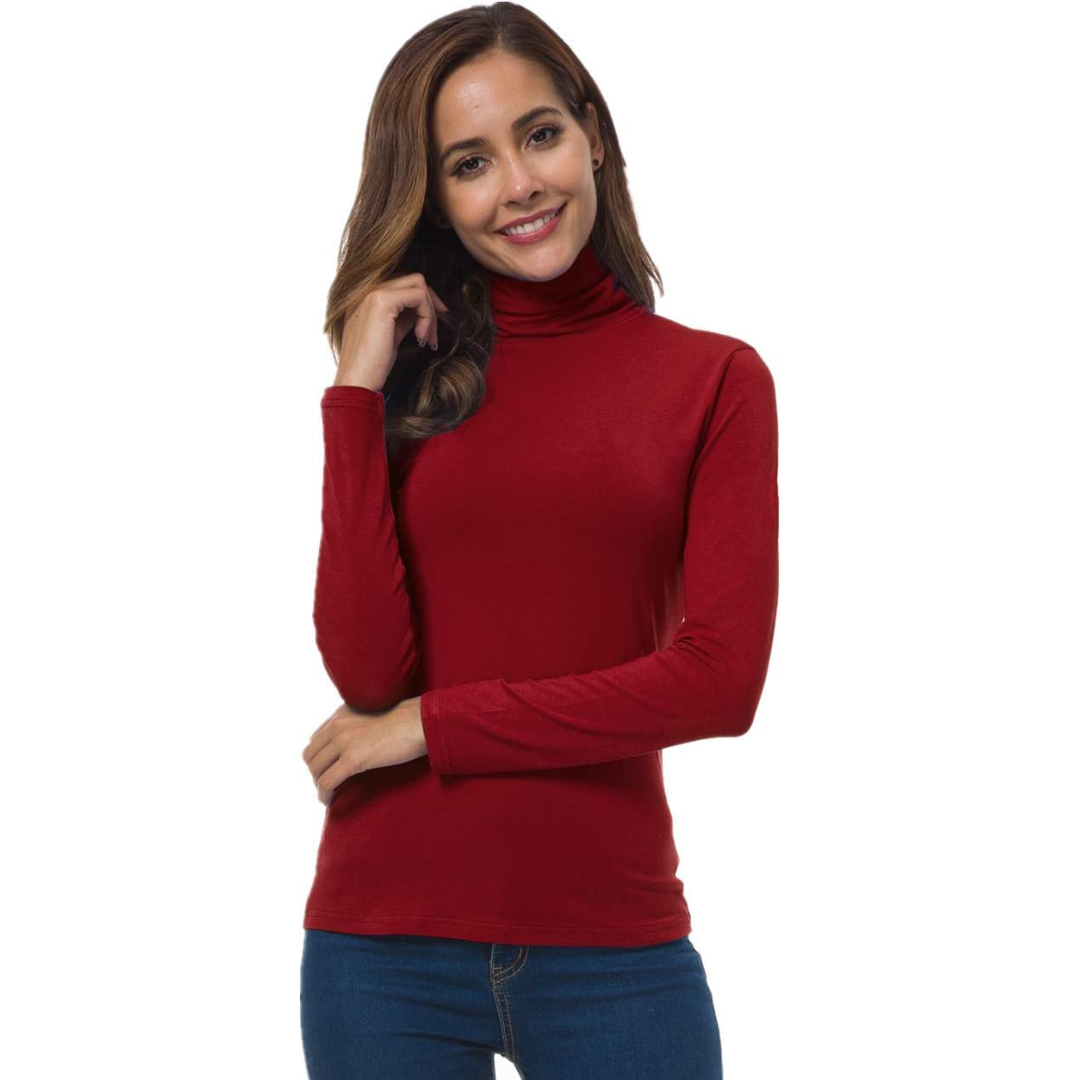 Versatile women's long sleeve slim fit turtleneck for comfortable everyday wear.
