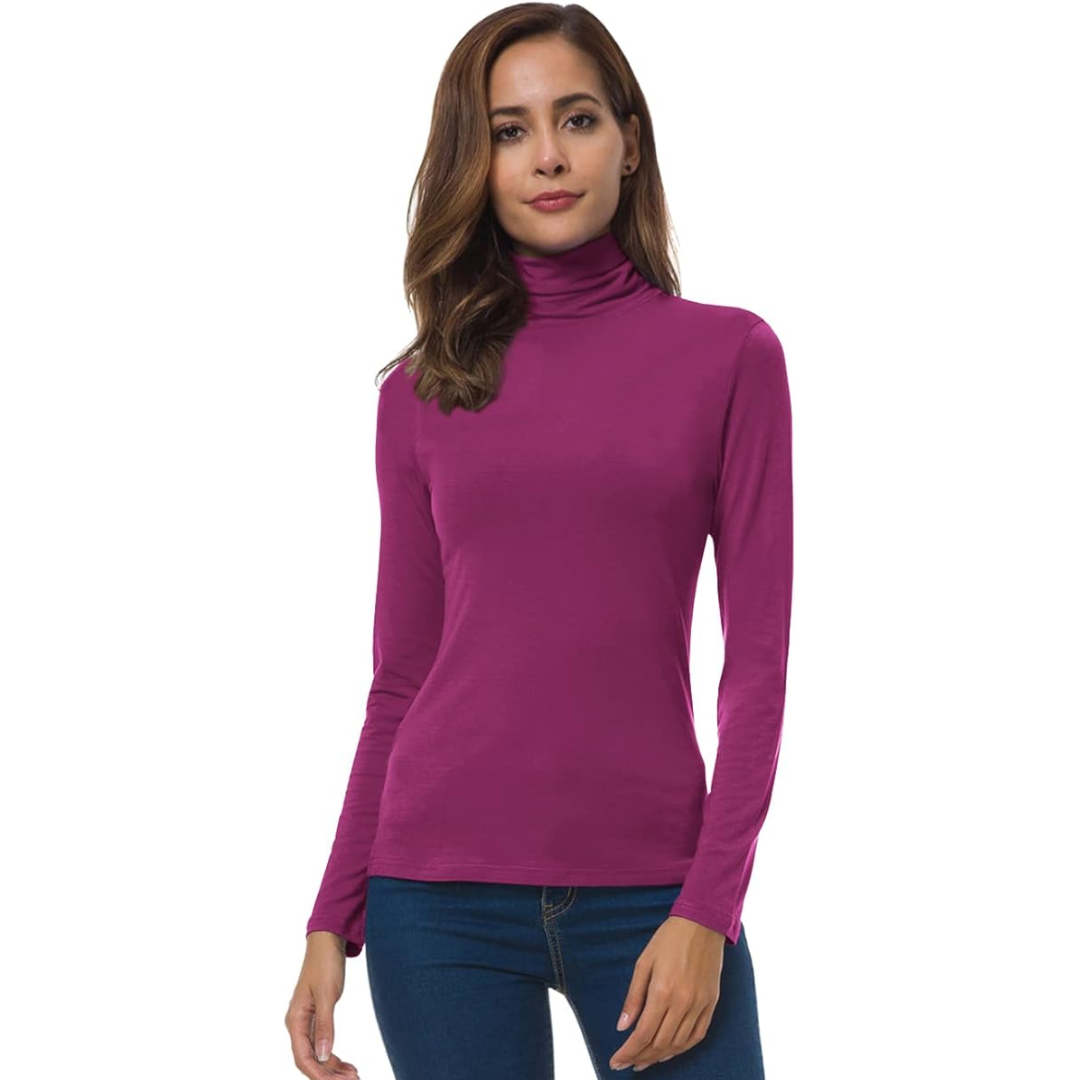 Essential women's slim fit long sleeve turtleneck, a basic for versatile outfits.