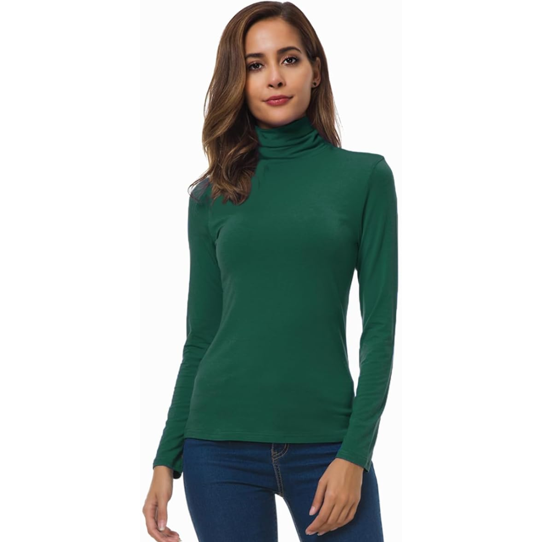Casual women's slim fit turtleneck top, comfortable and stylish for daily wear.