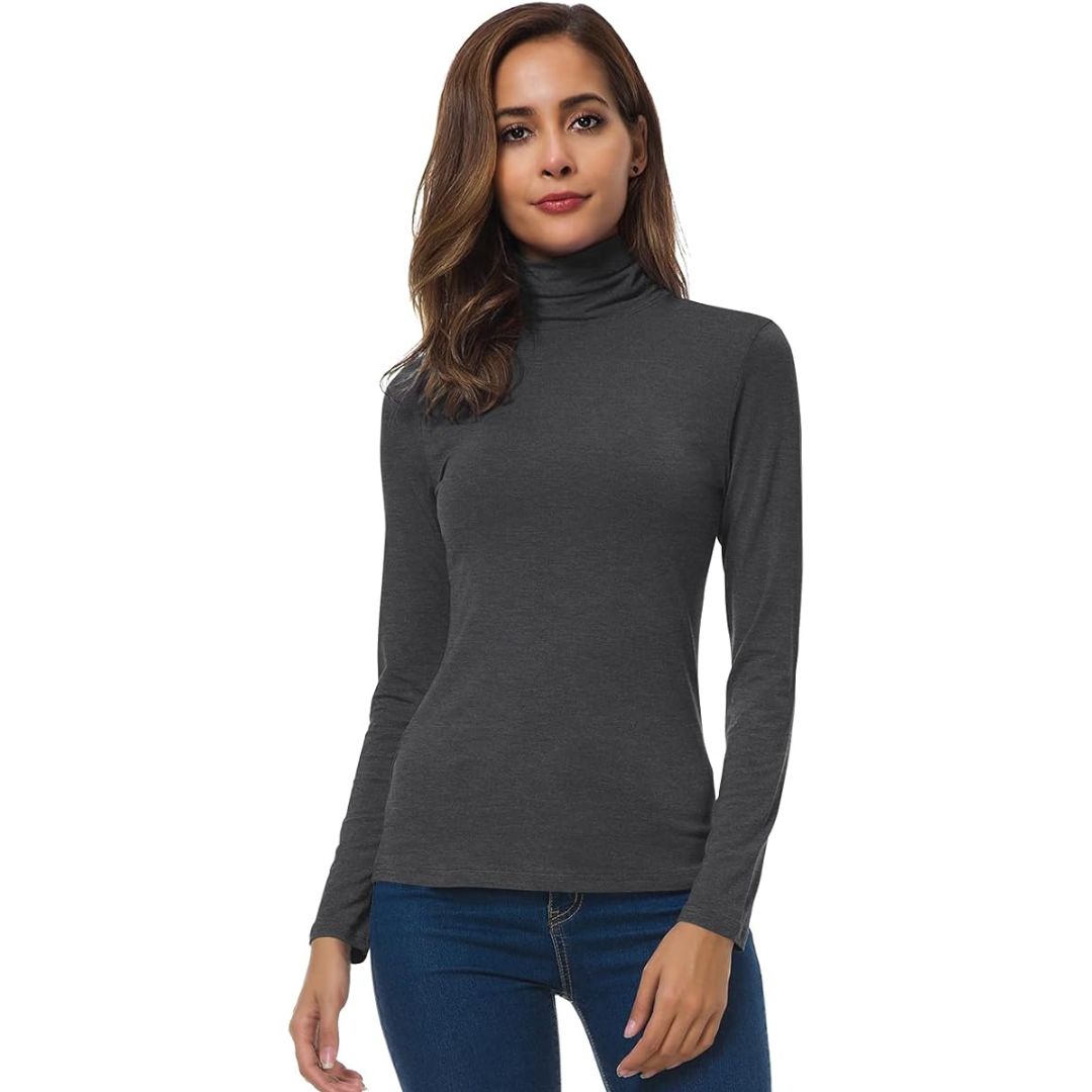 Women's slim fit turtleneck sweater, a warm and elegant layering piece for winter.