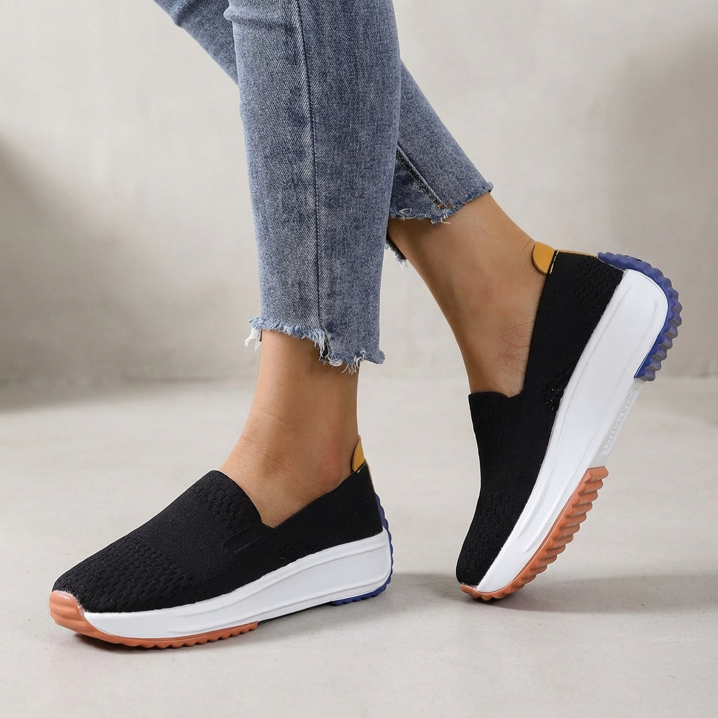 Women's slip-on platform orthopedic sneakers in black for ultimate comfort and casual style.