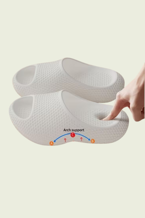 Stylish women's slip-on slippers with arch support, cushioned for indoor comfort.