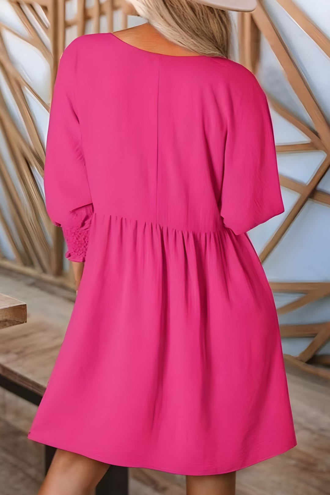 Smocked cuff half-sleeve babydoll mini dress for women, featuring a charming ruffle design.