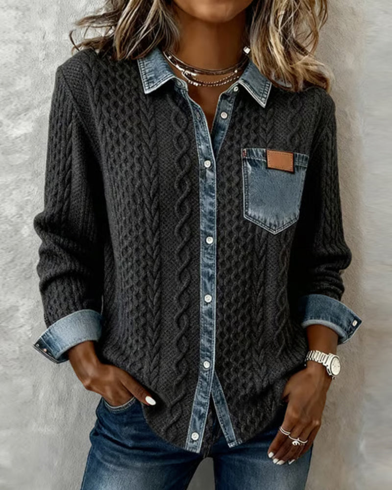 Women's smooth fit long-sleeve button-up shirt, classic design for versatile workwear & casual outfits.