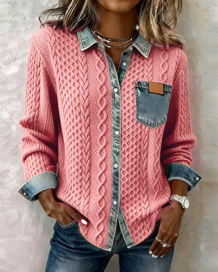Elegant women's long-sleeve button-up blouse, smooth fit for daily wear. Comfortable & stylish fashion top.