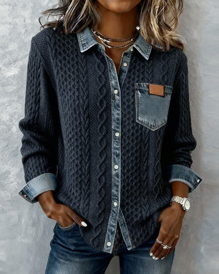 Stylish women's long-sleeve button-up shirt, a smooth fit top for versatile elegant or daily wear.
