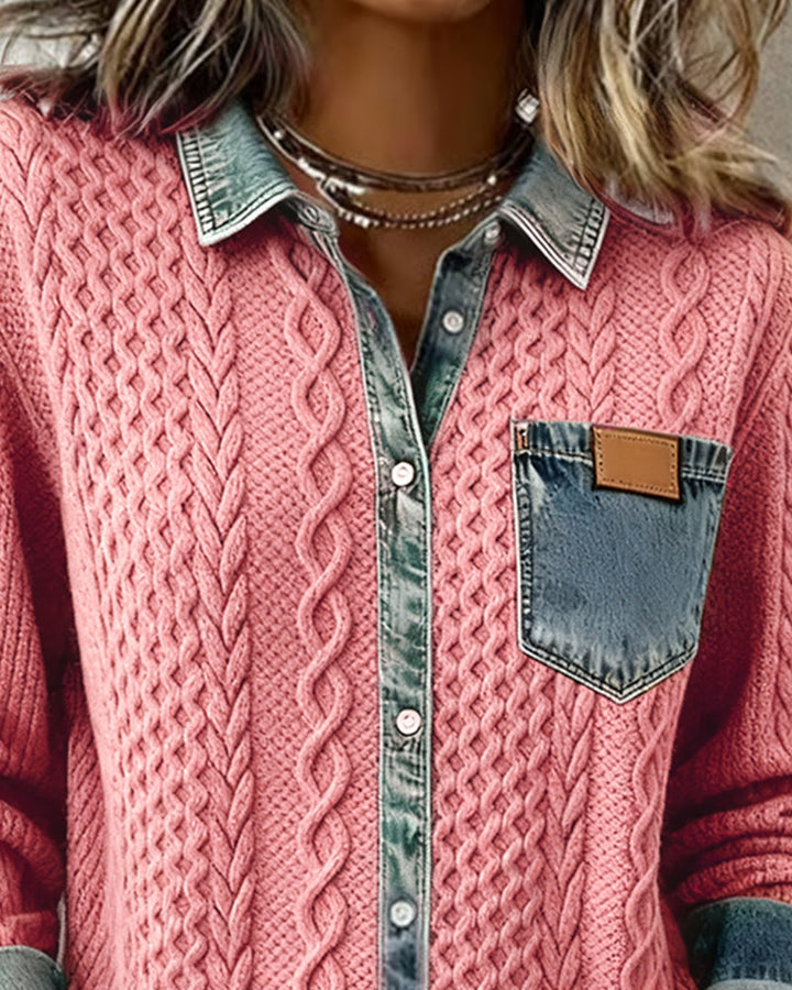 Fashionable women's long-sleeve button-up top, smooth fit, comfortable and elegant for work or casual style.