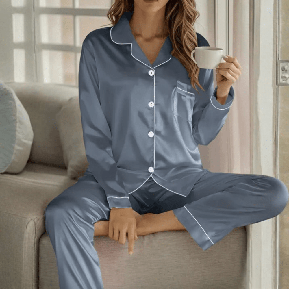 Soft & breathable women's two-piece button-front pajama set for luxurious sleep and lounge.