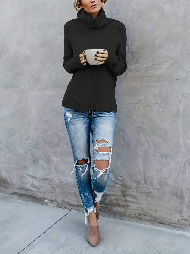 Comfortable women's turtleneck sweater. Long sleeve, split hem, perfect for daily wear.