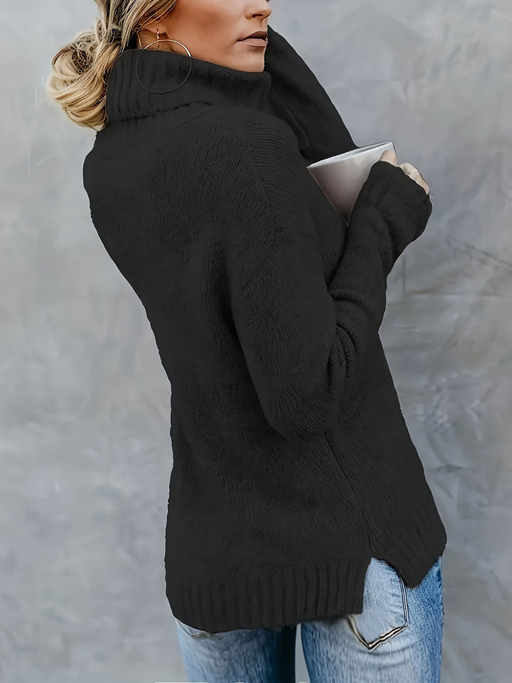 Women's comfortable long sleeve turtleneck sweater. Ideal for cozy winter and fall fashion.