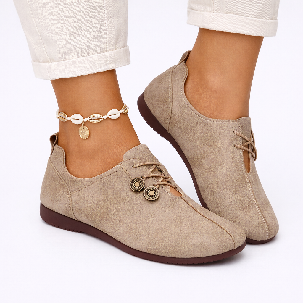 Detailed view of women's comfortable orthopedic loafers, highlighting soft material & supportive design.