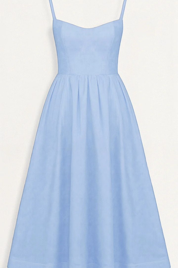 Versatile spaghetti strap midi sundress, an easy-to-wear women's dress for any casual occasion.