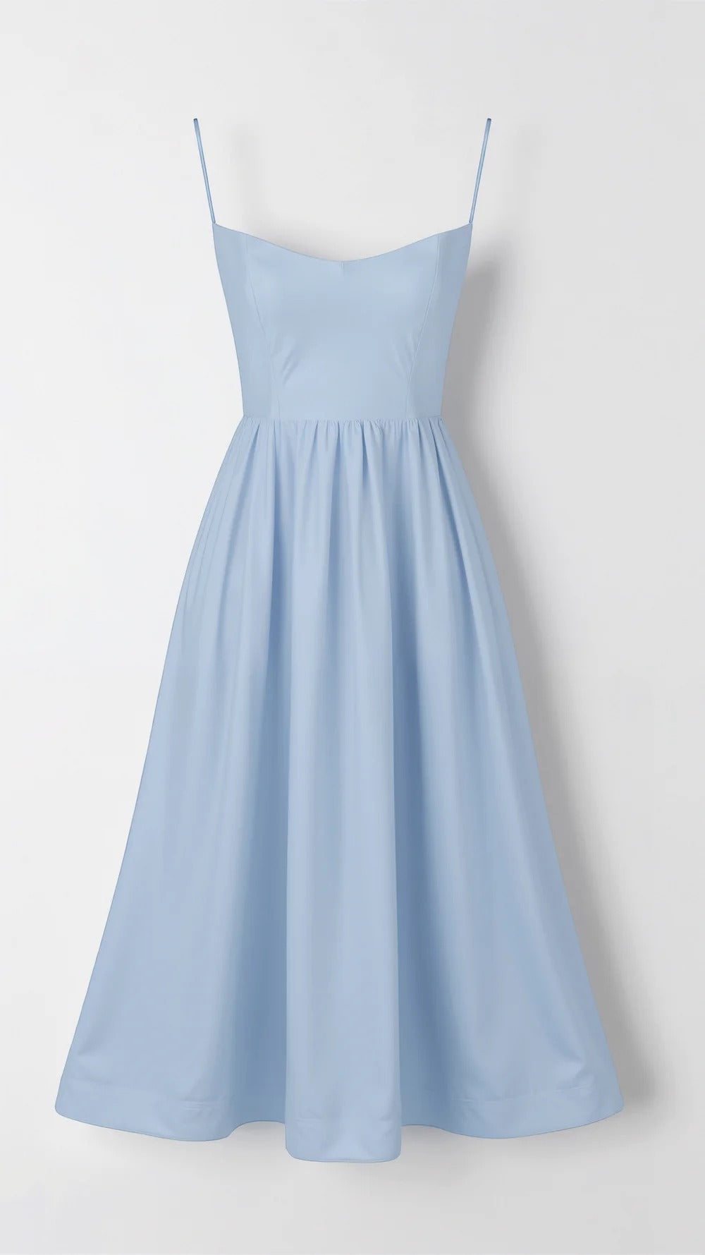 Vacation outfit: Women's spaghetti strap scoop neck A-line midi dress. Lightweight & elegant for summer travel.