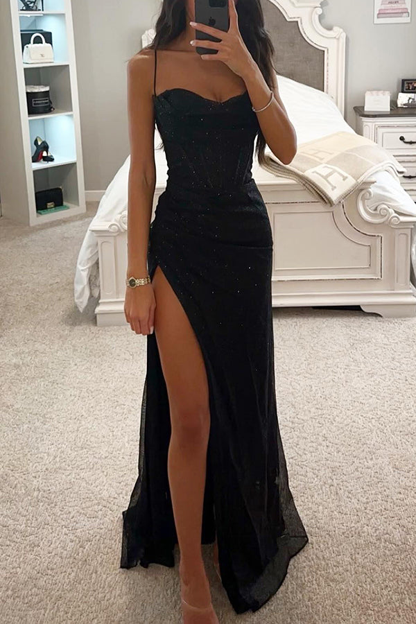 Women's sparkling corset maxi dress, perfect for evening wear or special occasions.
