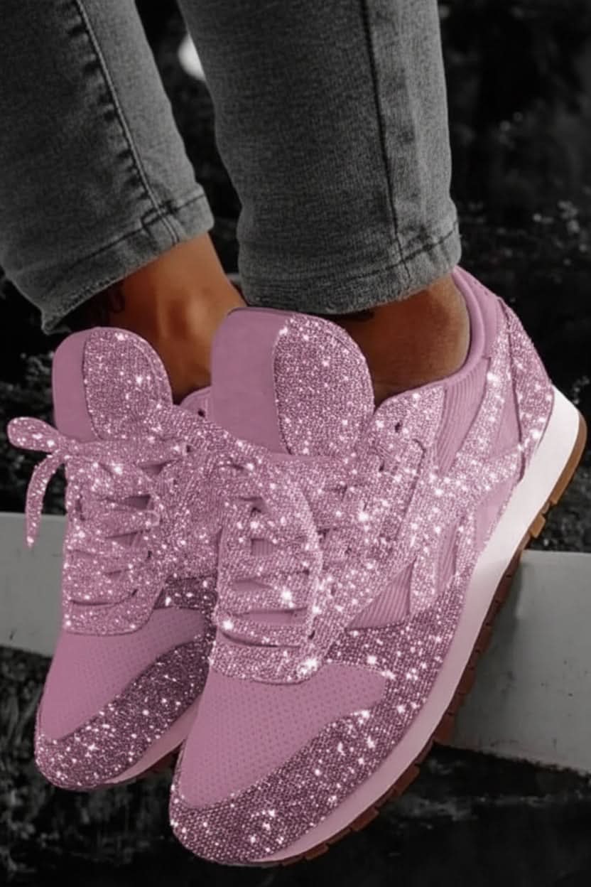 Chic women's glitter sneakers with a brilliant sparkle finish, great for fashion-forward casual outfits.