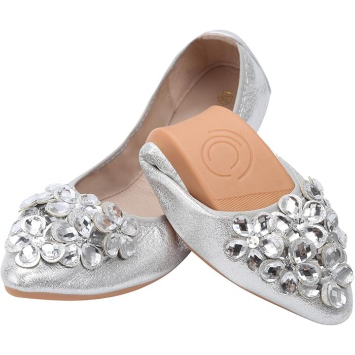 Exquisite women's rhinestone ballet flats, offering luxurious sparkle, comfortable fit, and easy slip-on style.