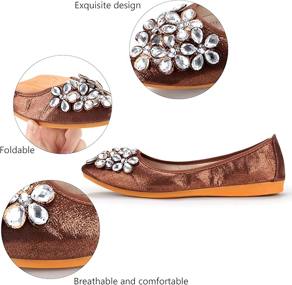 Foldable women's rhinestone ballet flats, compact & comfortable for travel, offering portable party style.