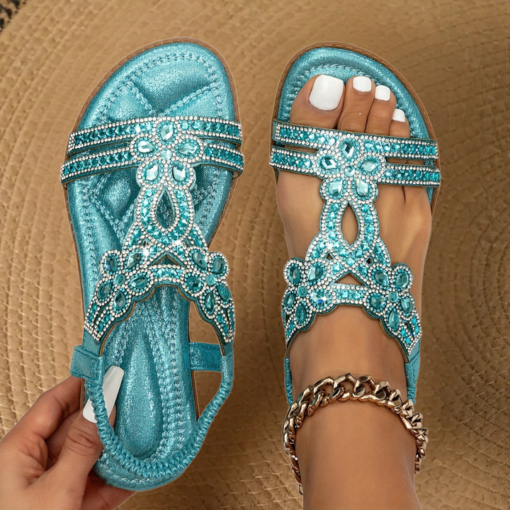 Women's sparkling rhinestone flat sandals, perfect for summer and casual wear.