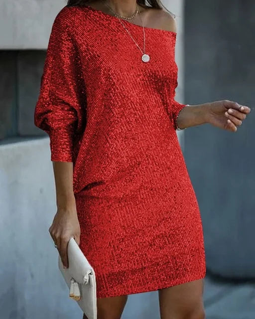 Short sparkling sequin dress for women, a glittery formal or evening wear option.